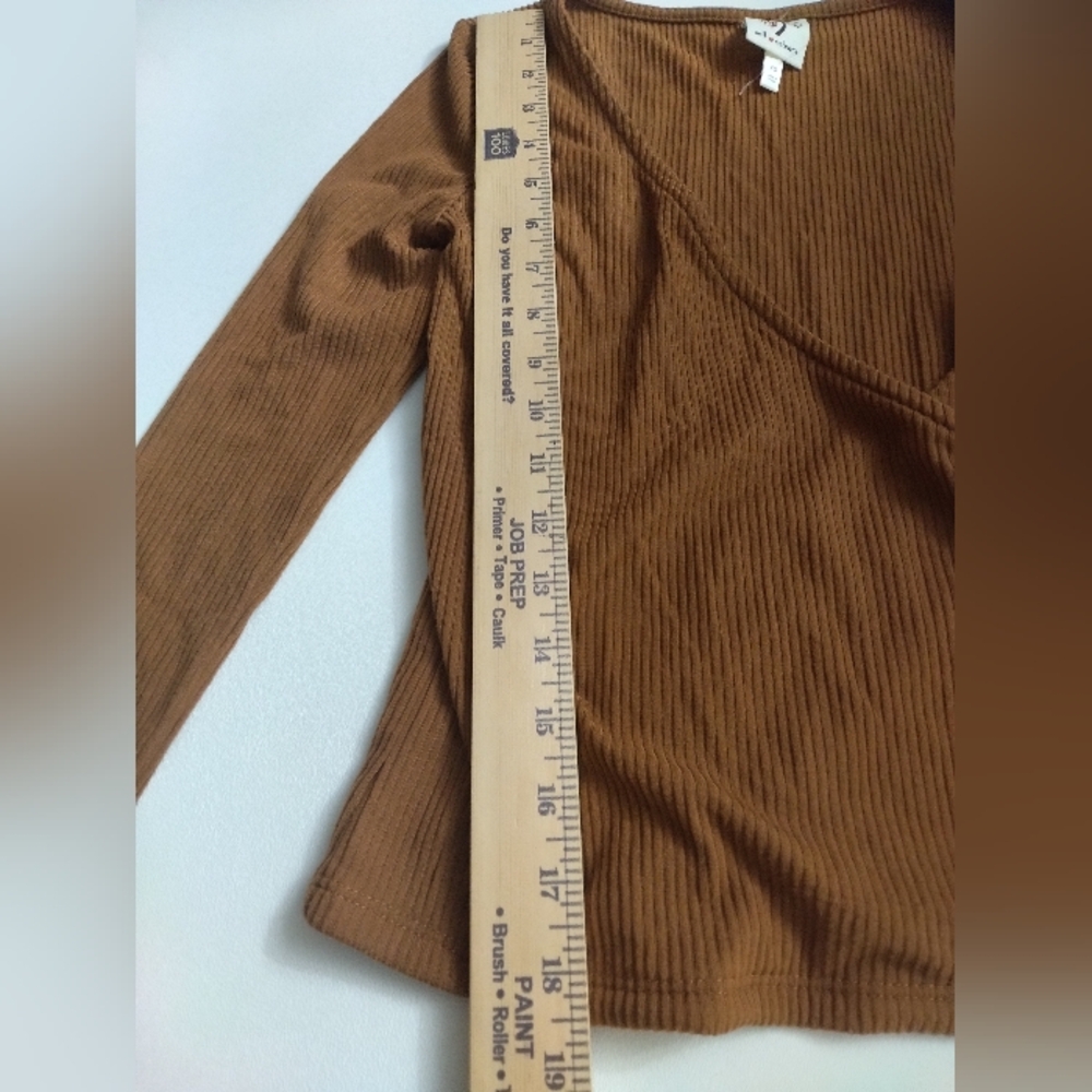 Self Esteem Women's Ribbed Long Sleeve Wrap Top Brown Size XS New - Picture 2 of 3